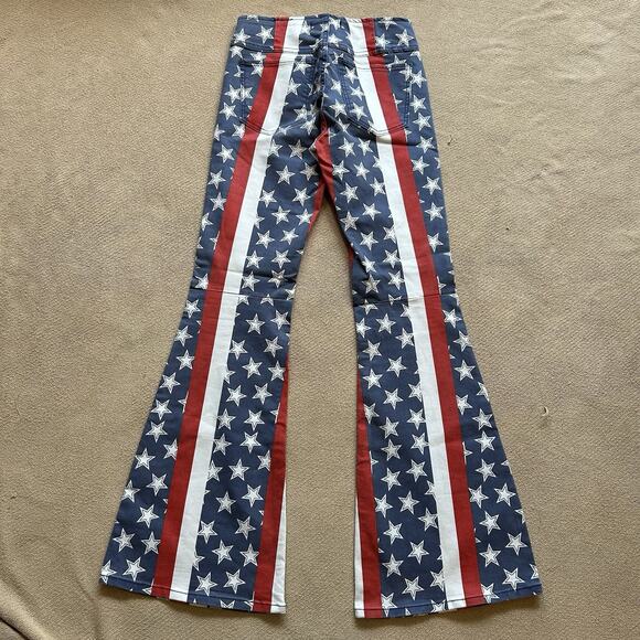Free People Penny Pull On Stars & Stripes American Flag Flare Jeans 27x32 - Picture 4 of 5